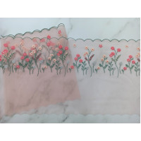 Вышивка на сетке  Светло розовый , луговые цветы  (Левая)  24 см КС-40Л