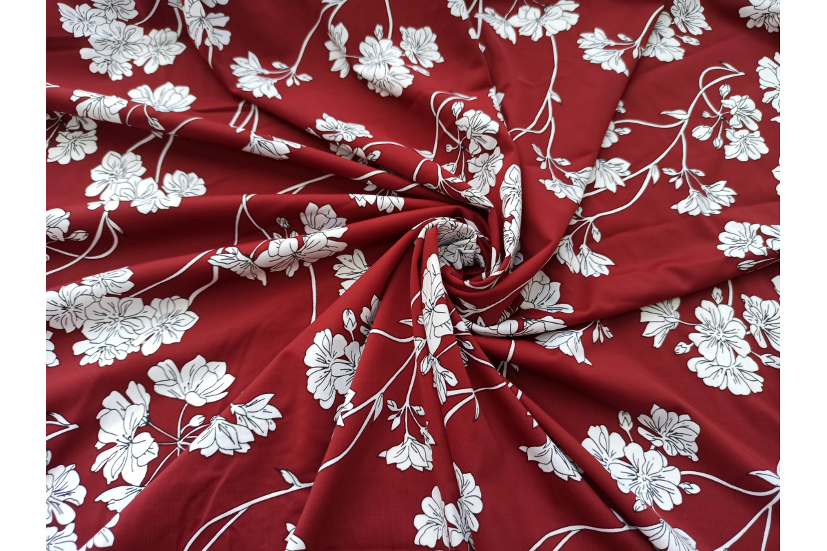Бифлекс принт  Бордовый (белые цветы)  П-158